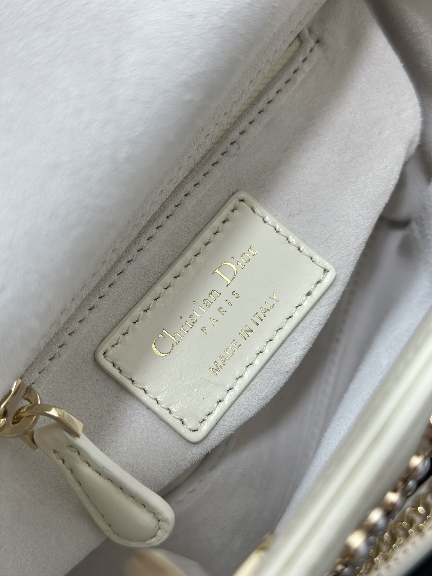 Mini Lady Dior Bag White Calfskin Embroidered with Pearl Nail